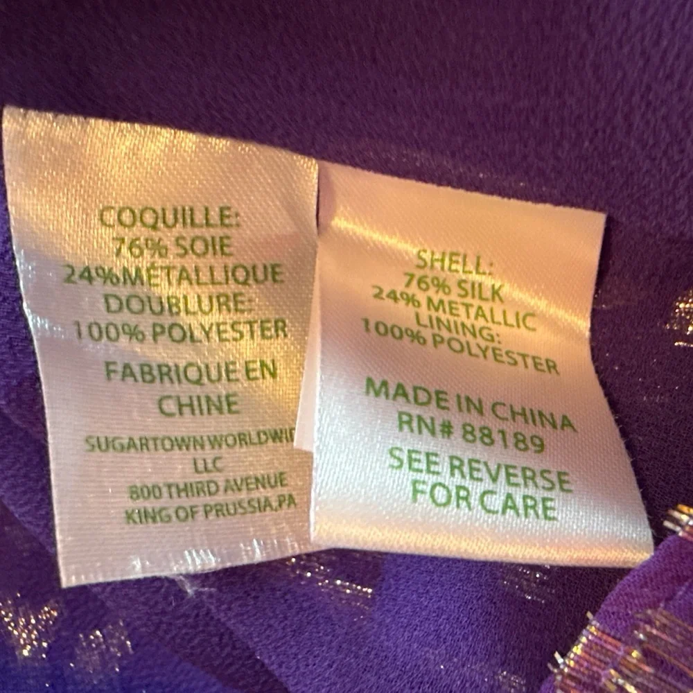 Lilly Pulitzer Purple and Gold Balloon Sleeve Fancy Blouse Med - Picture 7 of 8